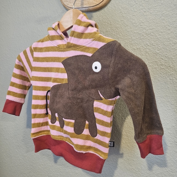 Ubang Babblechat Striped Elephant Hoodie Terry Cotton Size 24M Scandinavian - Picture 2 of 6